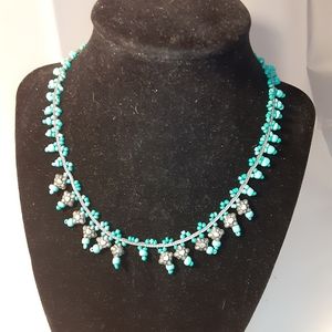 Aeropostale Turquoise and Silver Tone Beaded Neckl